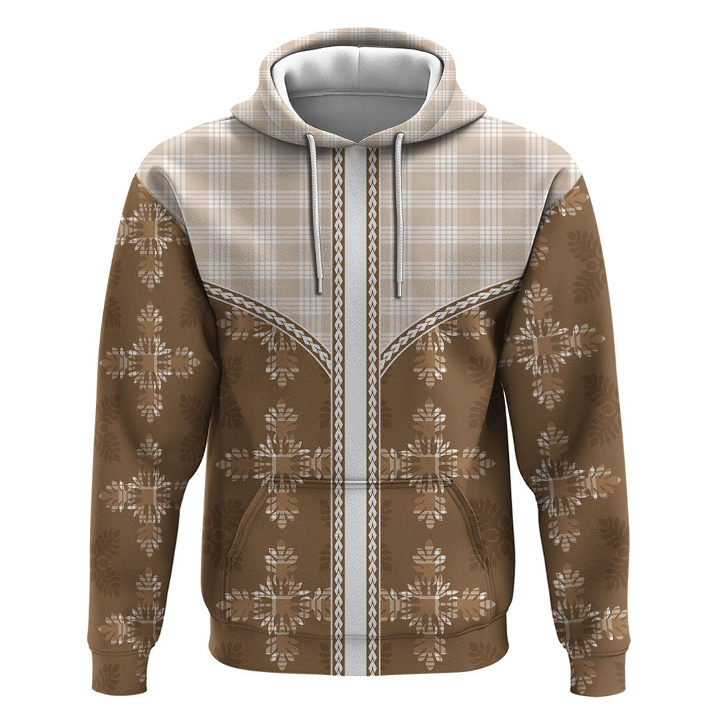 Beige Hawaii Paniolo Quilt Motif Zip Hoodie LT05 Pullover Hoodie Beige - Polynesian Pride