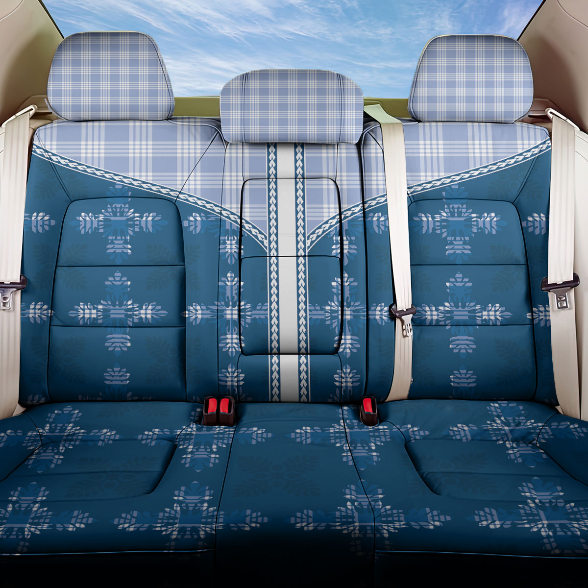 Blue Hawaii Paniolo Quilt Motif Back Car Seat Cover LT05 One Size Blue - Polynesian Pride