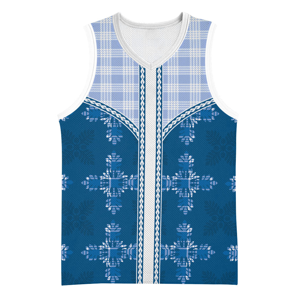 Blue Hawaii Paniolo Quilt Motif Basketball Jersey LT05 Unisex Blue - Polynesian Pride