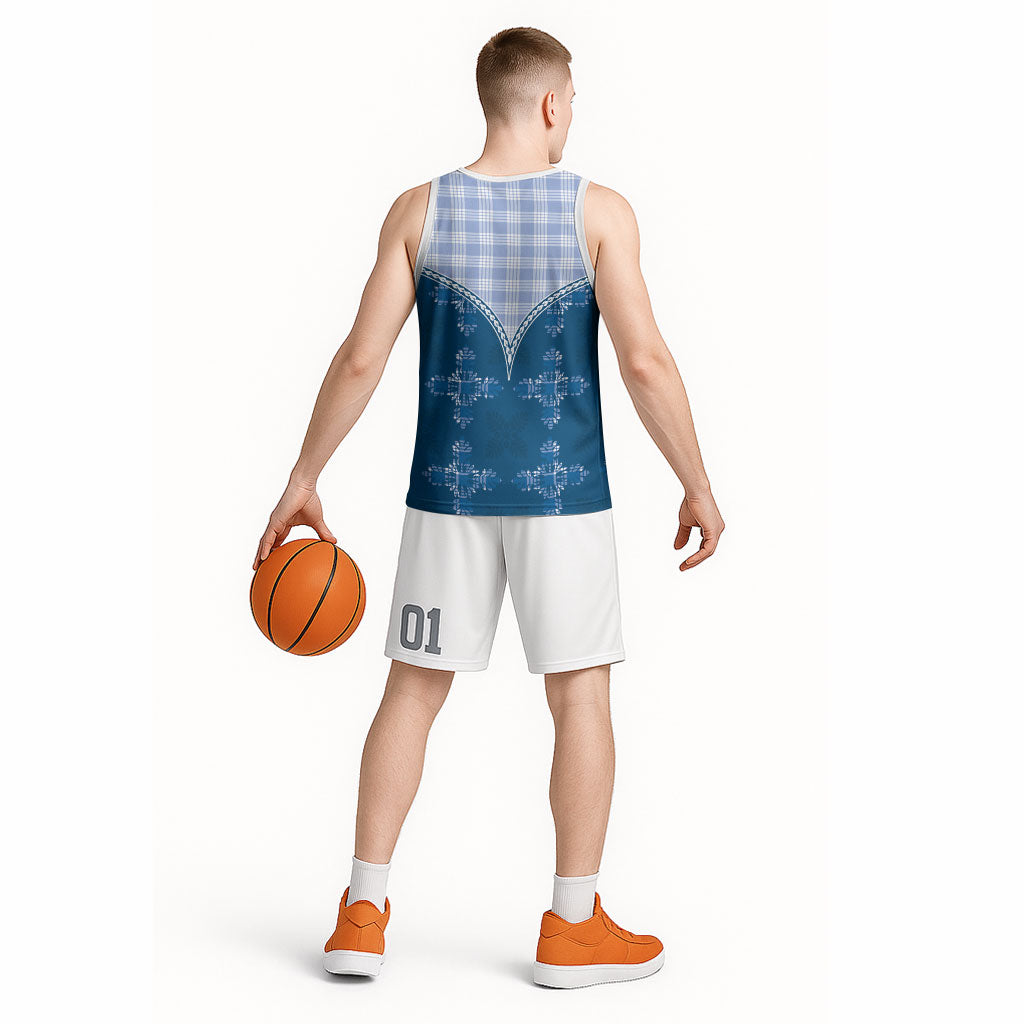 Blue Hawaii Paniolo Quilt Motif Basketball Jersey LT05 - Polynesian Pride