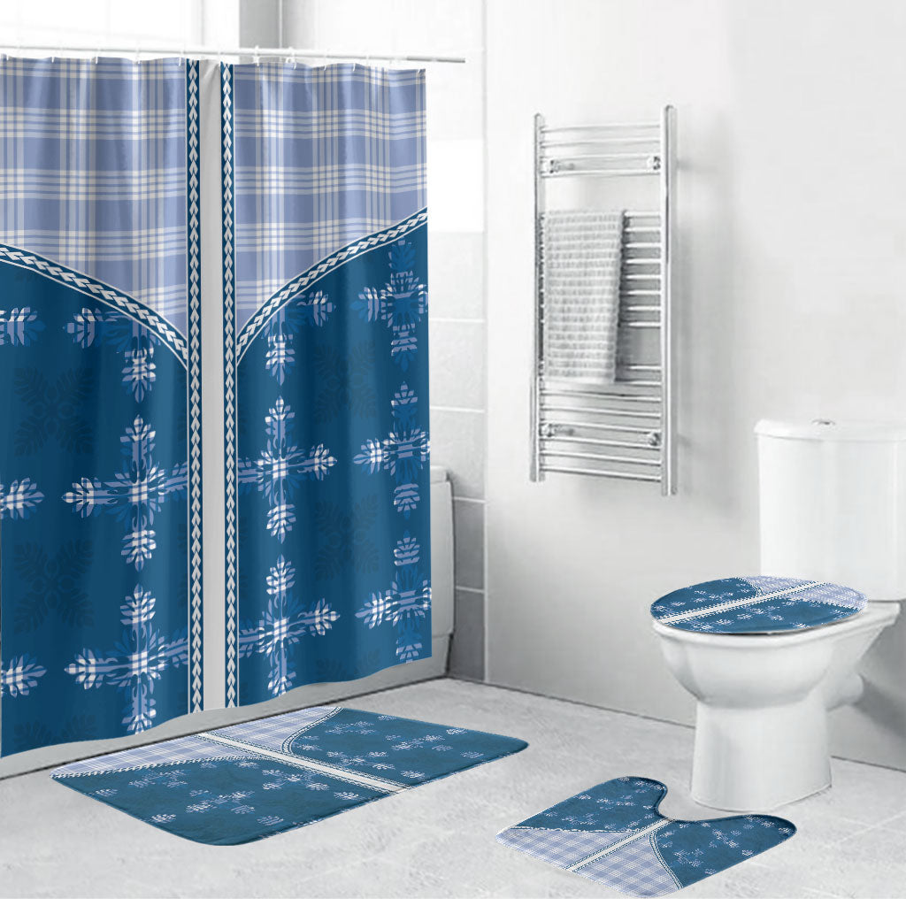 Blue Hawaii Paniolo Quilt Motif Bathroom Set LT05 Bathroom Set (4 pcs) Blue - Polynesian Pride