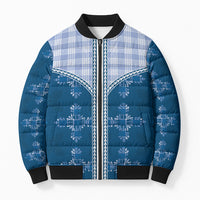 Blue Hawaii Paniolo Quilt Motif Bomber Puffer Jacket LT05 Unisex Blue - Polynesian Pride