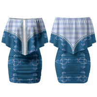 Blue Hawaii Paniolo Quilt Motif Couples Matching Off Shoulder Short Dress and Hawaiian Shirt LT05 - Polynesian Pride