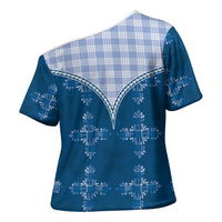 Blue Hawaii Paniolo Quilt Motif Cross Shoulder Shirt LT05 - Polynesian Pride