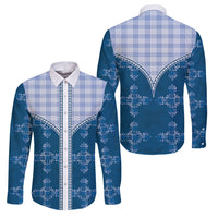 Blue Hawaii Paniolo Quilt Motif Family Matching Long Sleeve Bodycon Dress and Hawaiian Shirt LT05 Dad's Shirt - Long Sleeve Blue - Polynesian Pride