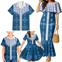 Blue Hawaii Paniolo Quilt Motif Family Matching Mermaid Dress and Hawaiian Shirt LT05 - Polynesian Pride