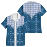 Blue Hawaii Paniolo Quilt Motif Family Matching Mermaid Dress and Hawaiian Shirt LT05 Dad's Shirt - Short Sleeve Blue - Polynesian Pride