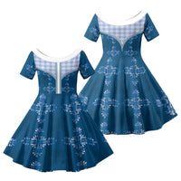 Blue Hawaii Paniolo Quilt Motif Family Matching Short Sleeve Bodycon Dress and Hawaiian Shirt LT05 Daughter's Dress Blue - Polynesian Pride