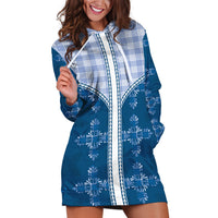 Blue Hawaii Paniolo Quilt Motif Hoodie Dress LT05 Blue - Polynesian Pride