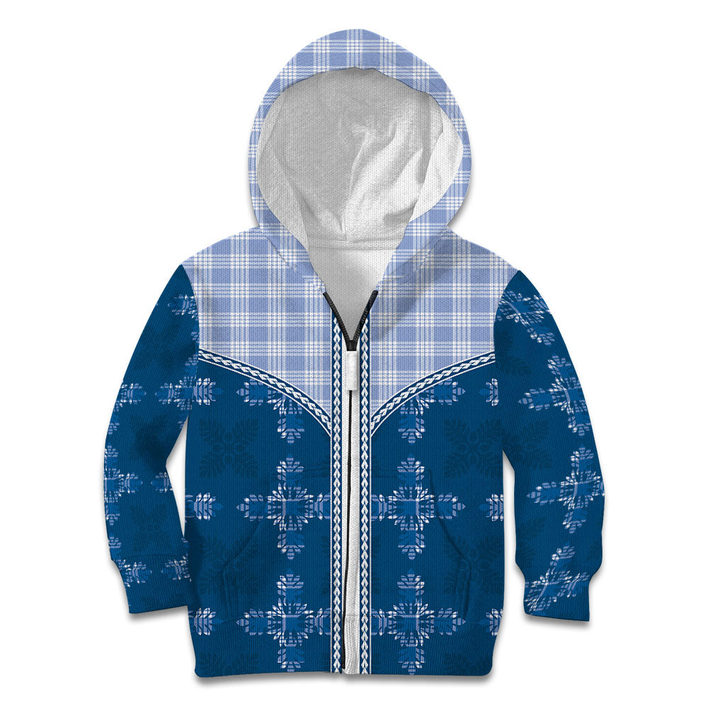 Blue Hawaii Paniolo Quilt Motif Kid Hoodie LT05 Zip Hoodie Blue - Polynesian Pride