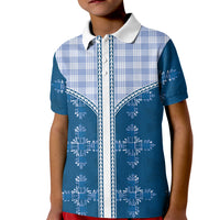 Blue Hawaii Paniolo Quilt Motif Kid Polo Shirt LT05 Kid Blue - Polynesian Pride