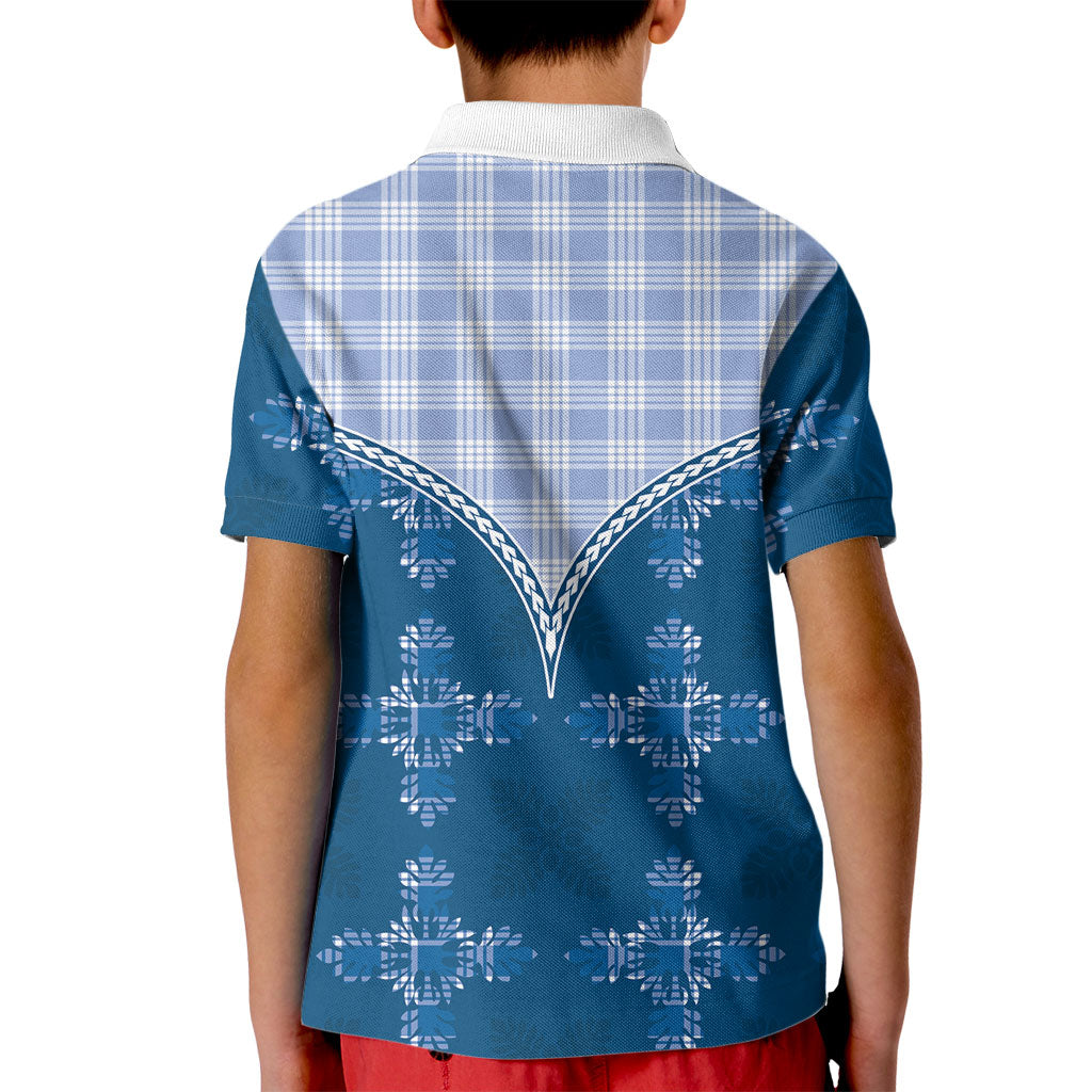 Blue Hawaii Paniolo Quilt Motif Kid Polo Shirt LT05 - Polynesian Pride