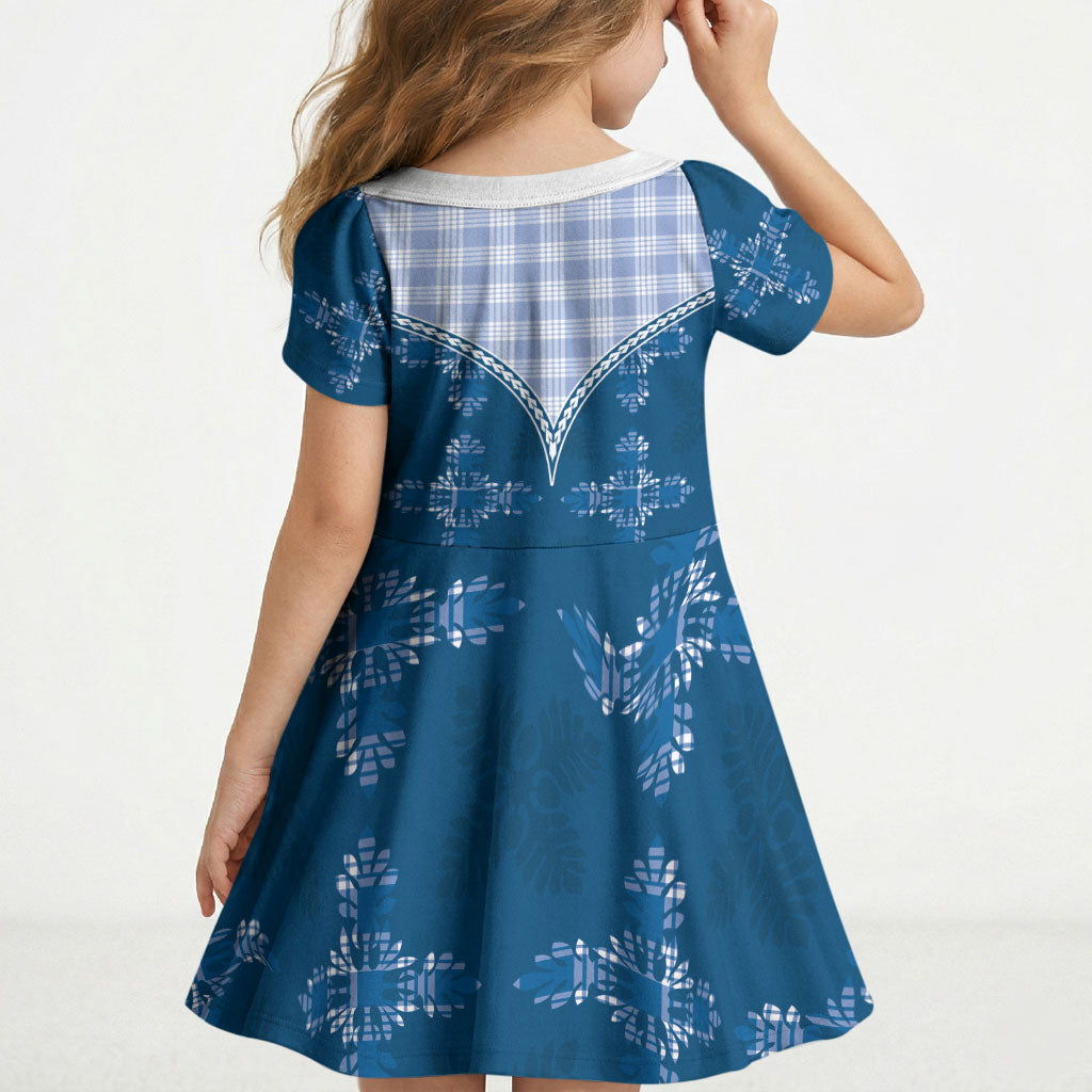 Blue Hawaii Paniolo Quilt Motif Kid Short Sleeve Dress LT05 - Polynesian Pride