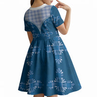 Blue Hawaii Paniolo Quilt Motif Kid Short Sleeve Dress LT05 - Polynesian Pride