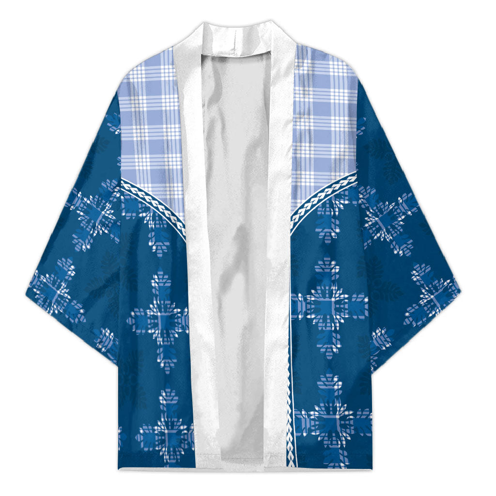 Blue Hawaii Paniolo Quilt Motif Kimono LT05 Unisex Blue - Polynesian Pride