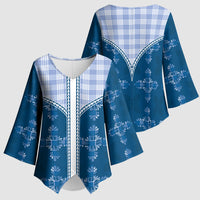 Blue Hawaii Paniolo Quilt Motif Kimono Sleeve Blouse LT05 - Polynesian Pride