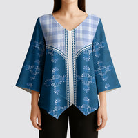 Blue Hawaii Paniolo Quilt Motif Kimono Sleeve Blouse LT05 - Polynesian Pride