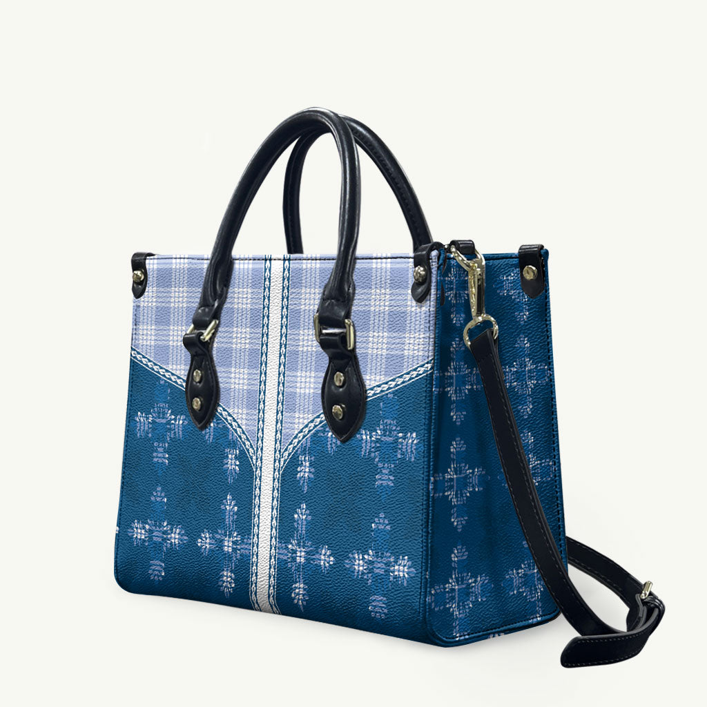 Blue Hawaii Paniolo Quilt Motif Leather Bag LT05 Blue - Polynesian Pride