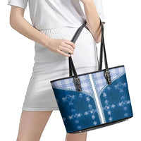 Blue Hawaii Paniolo Quilt Motif Leather Tote Bag LT05 - Polynesian Pride