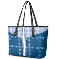 Blue Hawaii Paniolo Quilt Motif Leather Tote Bag LT05 - Polynesian Pride