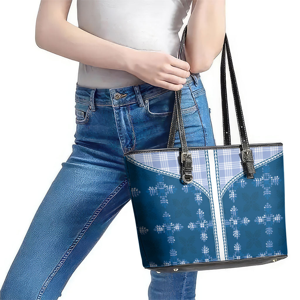 Blue Hawaii Paniolo Quilt Motif Leather Tote Bag LT05 - Polynesian Pride