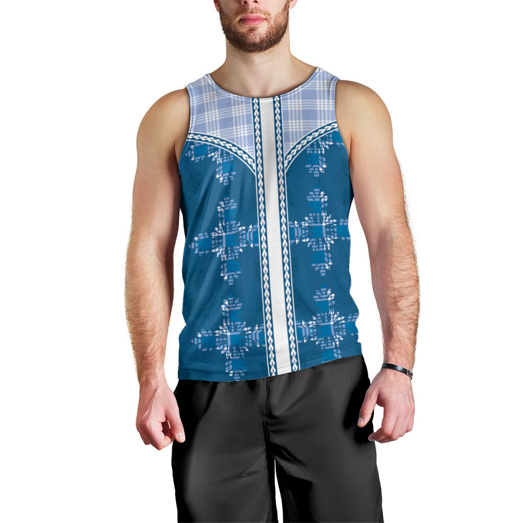 Blue Hawaii Paniolo Quilt Motif Men Tank Top LT05 - Polynesian Pride