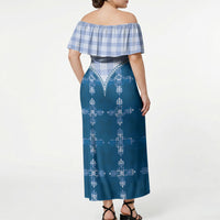 Blue Hawaii Paniolo Quilt Motif Off Shoulder Maxi Dress LT05 - Polynesian Pride