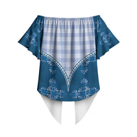 Blue Hawaii Paniolo Quilt Motif Off Shoulder Wrap Waist Top LT05 - Polynesian Pride
