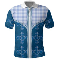 Blue Hawaii Paniolo Quilt Motif Polo Shirt LT05 Blue - Polynesian Pride