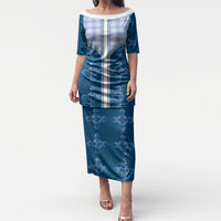 Blue Hawaii Paniolo Quilt Motif Puletasi LT05 Long Dress Blue - Polynesian Pride
