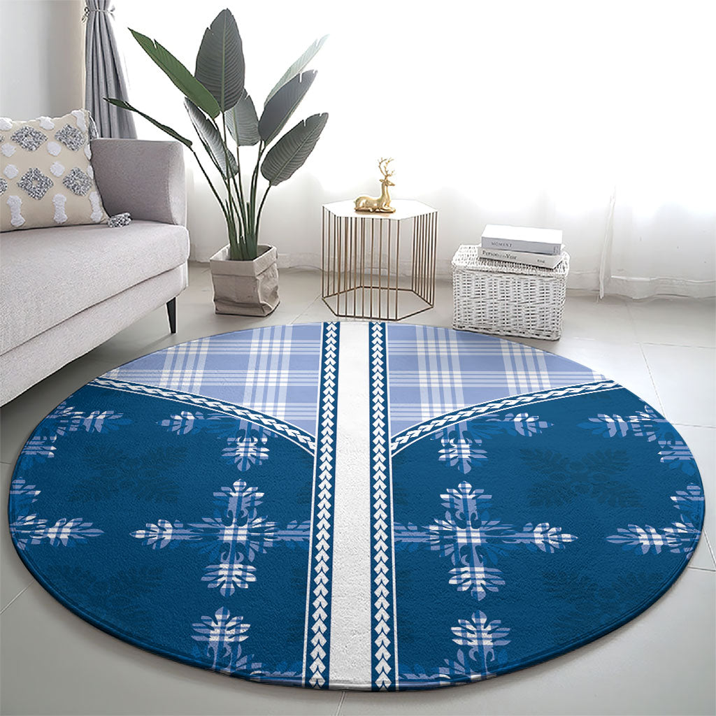 Blue Hawaii Paniolo Quilt Motif Round Carpet LT05 - Polynesian Pride