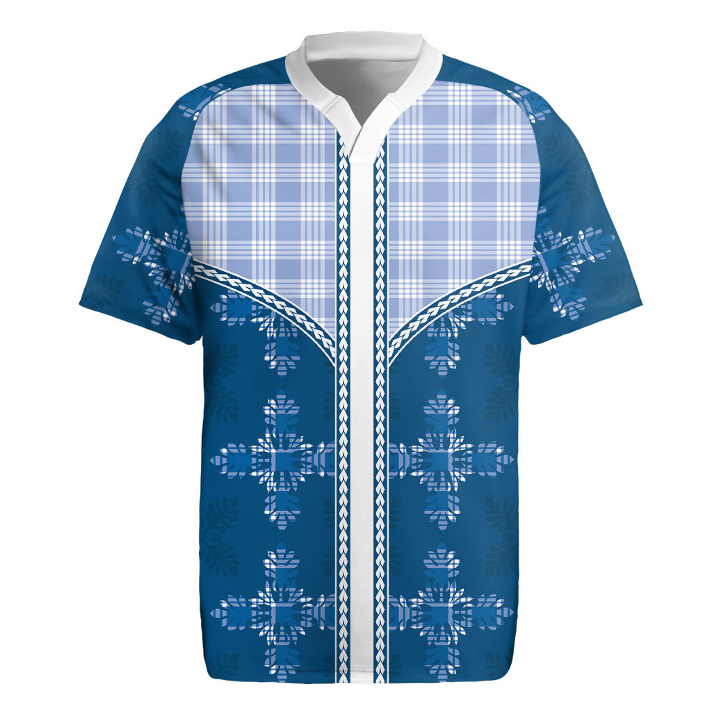 Blue Hawaii Paniolo Quilt Motif Rugby Jersey LT05 Blue - Polynesian Pride