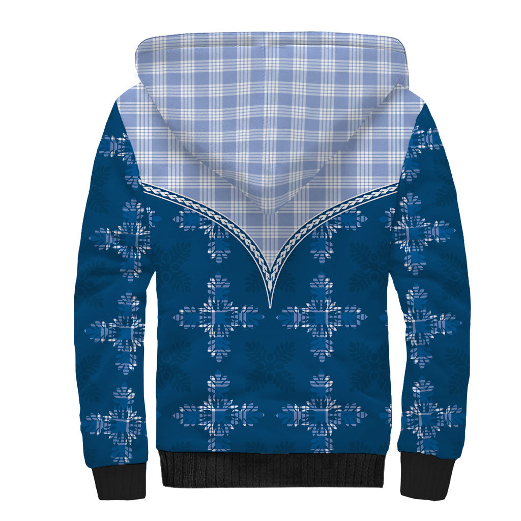 Blue Hawaii Paniolo Quilt Motif Sherpa Hoodie LT05 - Polynesian Pride
