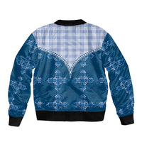 Blue Hawaii Paniolo Quilt Motif Sleeve Zip Bomber Jacket LT05 - Polynesian Pride