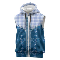 Blue Hawaii Paniolo Quilt Motif Sleeveless Hoodie LT05 Blue - Polynesian Pride