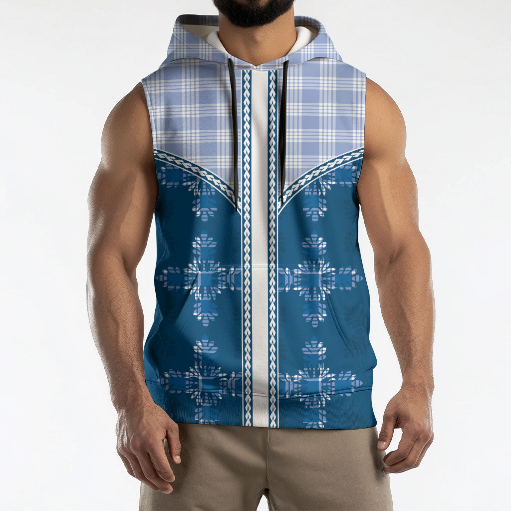 Blue Hawaii Paniolo Quilt Motif Sleeveless Hoodie LT05 - Polynesian Pride