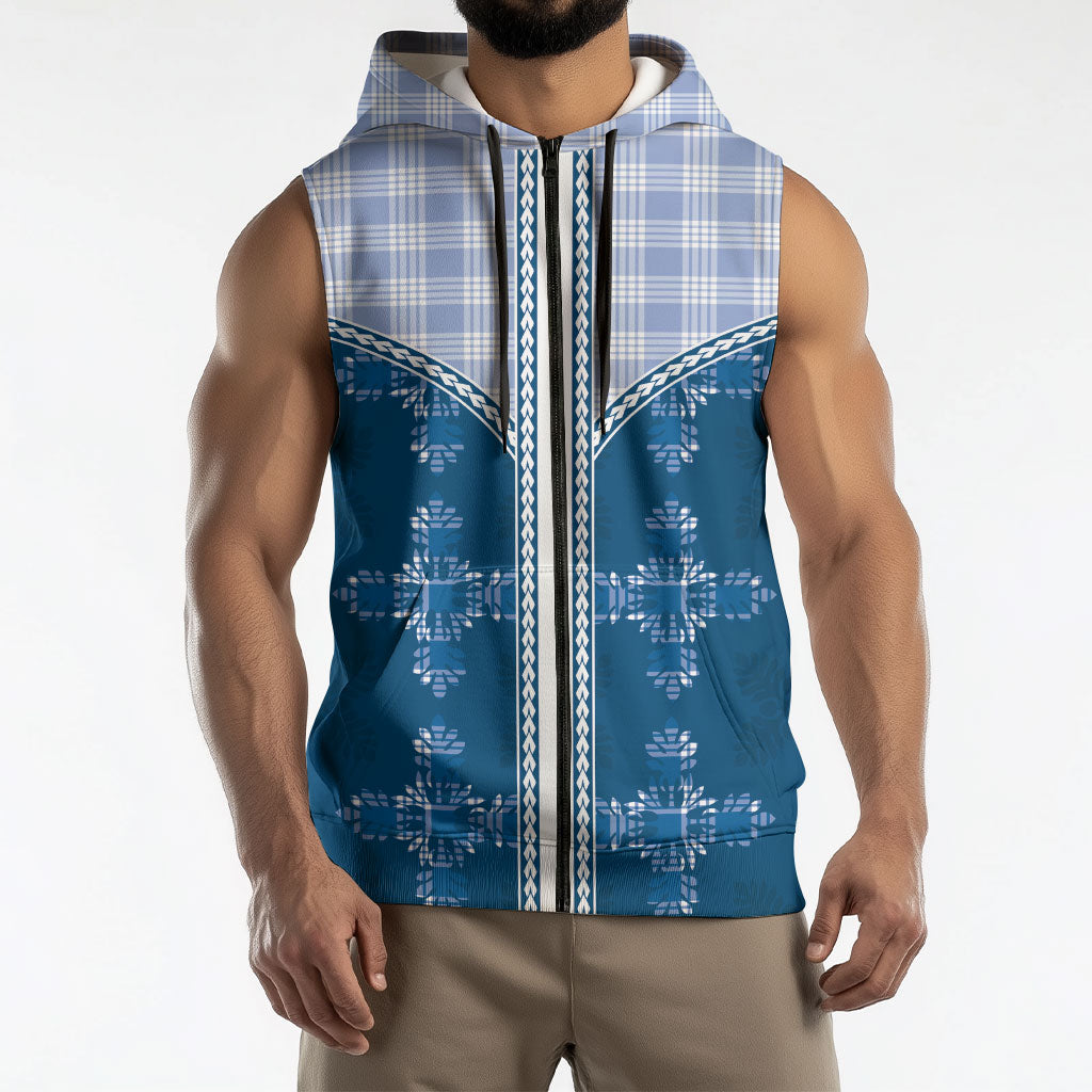 Blue Hawaii Paniolo Quilt Motif Sleeveless Zip Hoodie LT05 - Polynesian Pride