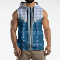 Blue Hawaii Paniolo Quilt Motif Sleeveless Zip Hoodie LT05 - Polynesian Pride