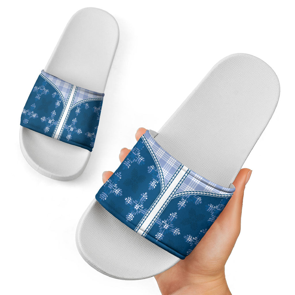 Blue Hawaii Paniolo Quilt Motif Slide Sandals LT05 - Polynesian Pride