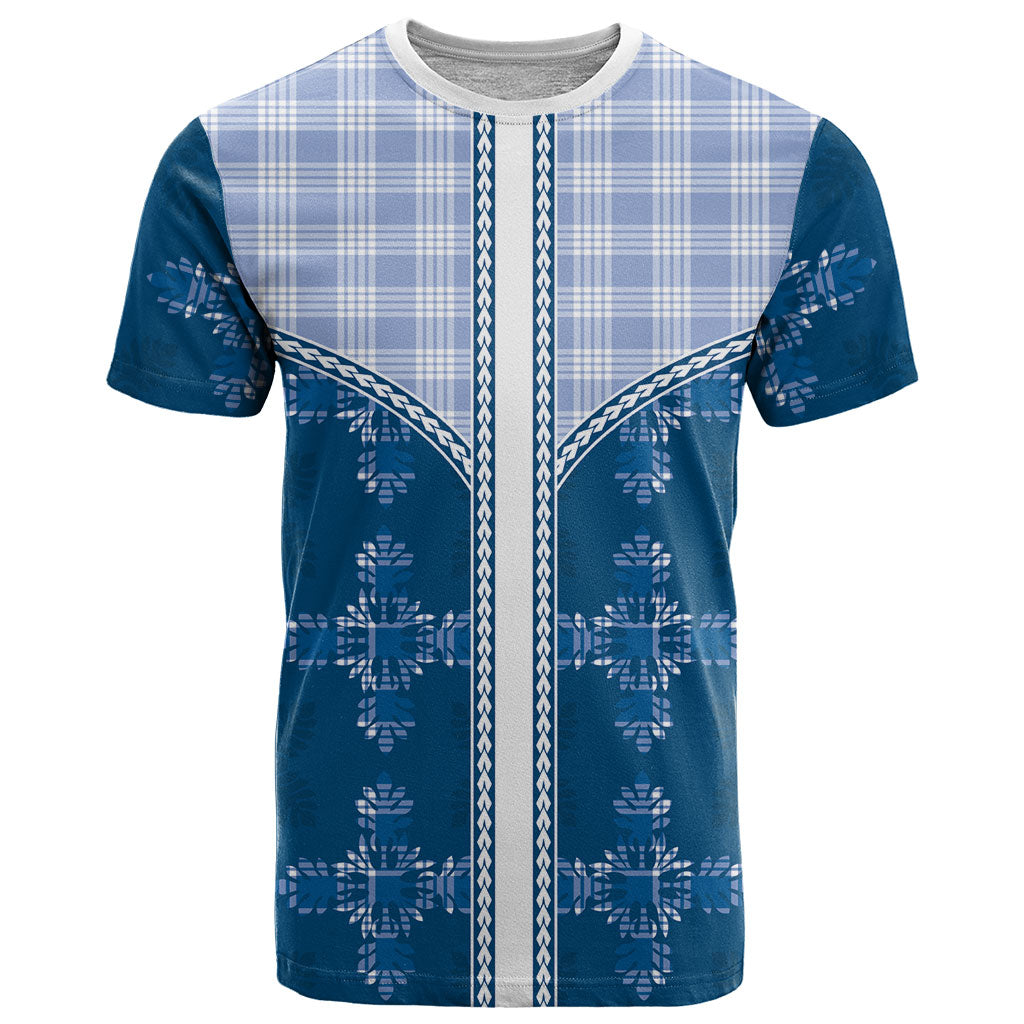 Blue Hawaii Paniolo Quilt Motif T Shirt LT05 Blue - Polynesian Pride