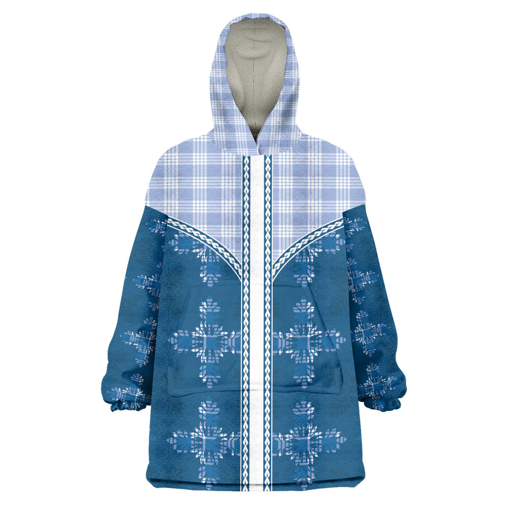 Blue Hawaii Paniolo Quilt Motif Wearable Blanket Hoodie LT05 One Size Blue - Polynesian Pride