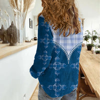 Blue Hawaii Paniolo Quilt Motif Women Casual Shirt LT05 - Polynesian Pride