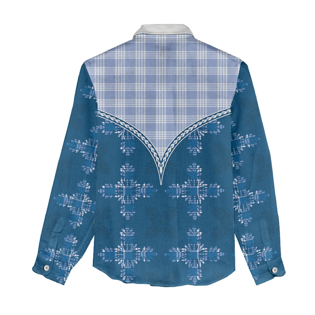 Blue Hawaii Paniolo Quilt Motif Women Casual Shirt LT05 - Polynesian Pride