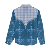 Blue Hawaii Paniolo Quilt Motif Women Casual Shirt LT05 - Polynesian Pride