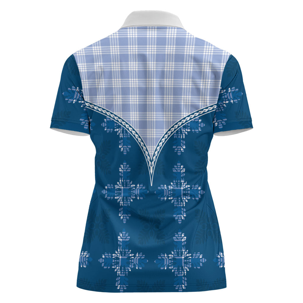 Blue Hawaii Paniolo Quilt Motif Women Polo Shirt LT05 - Polynesian Pride