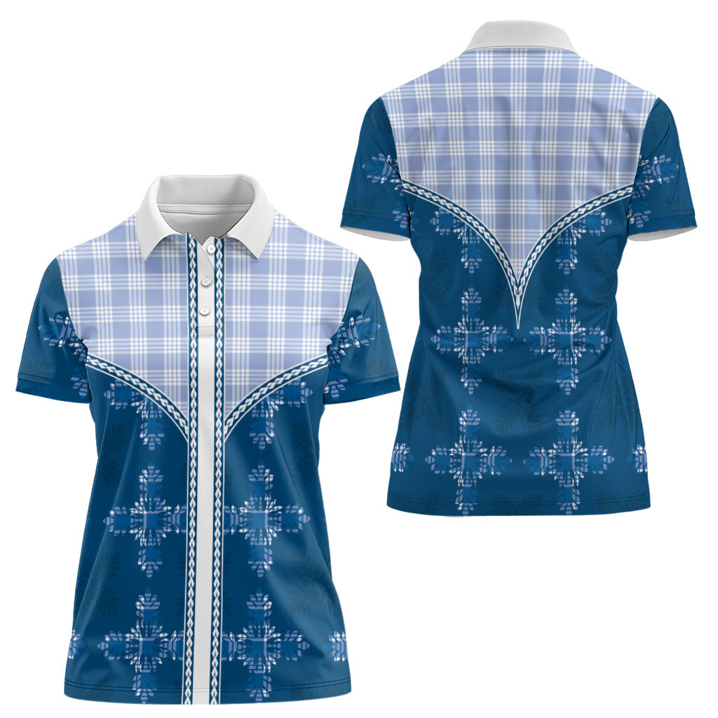Blue Hawaii Paniolo Quilt Motif Women Polo Shirt LT05 - Polynesian Pride