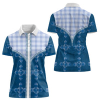 Blue Hawaii Paniolo Quilt Motif Women Polo Shirt LT05 - Polynesian Pride