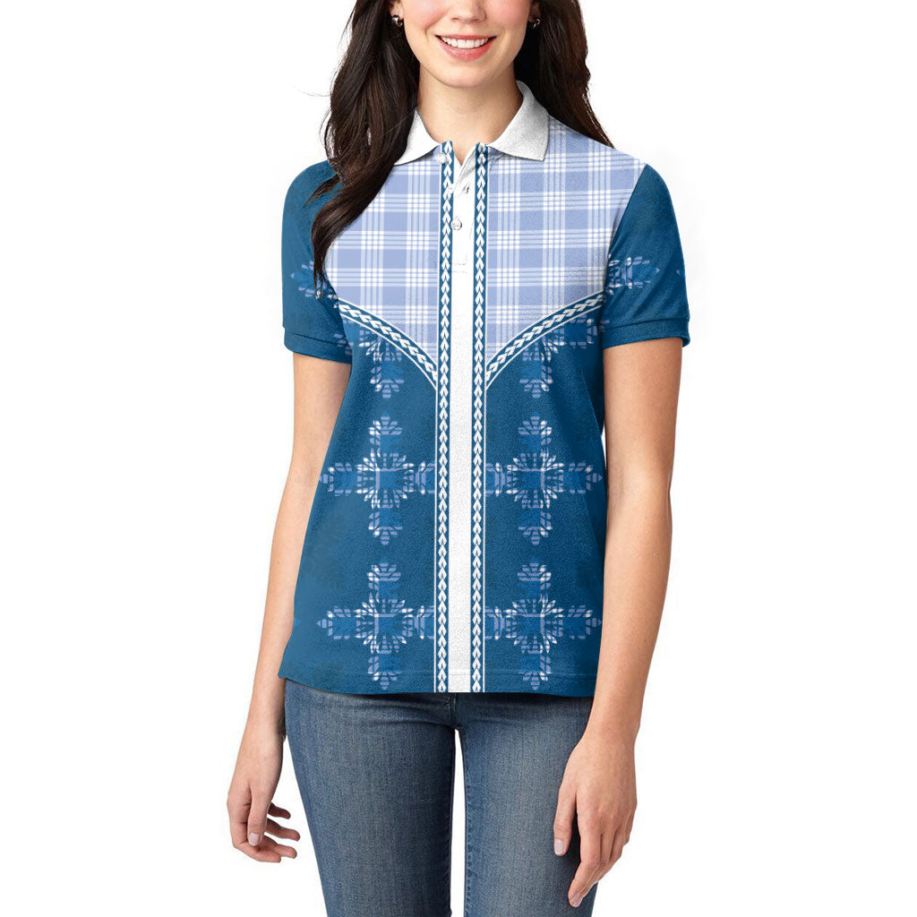 Blue Hawaii Paniolo Quilt Motif Women Polo Shirt LT05 - Polynesian Pride