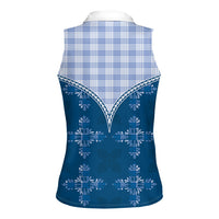 Blue Hawaii Paniolo Quilt Motif Women Sleeveless Polo Shirt LT05 - Polynesian Pride