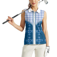 Blue Hawaii Paniolo Quilt Motif Women Sleeveless Polo Shirt LT05 - Polynesian Pride
